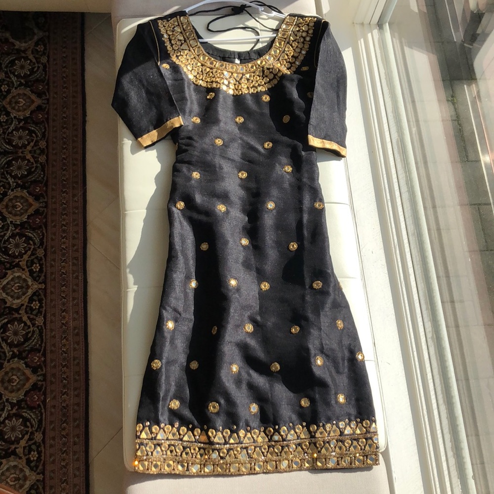 Black Shalwar Kameez with matching tights scarf